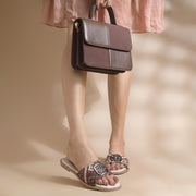Women's Ethnic Print Flat Sandals with Decorative Buckle Detail Slippers